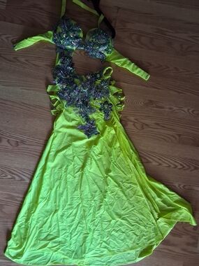 Neon Lime Beaded Two-Piece Dance Dress